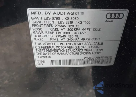 2015 Audi Q7 3.0T Premium из США, поврежденный, VIN WA1LGAFE8FD014130